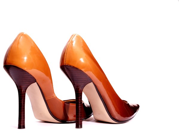 High heel shoes: Pair of high heel womens shoes. Gradient brown from toe to heel.