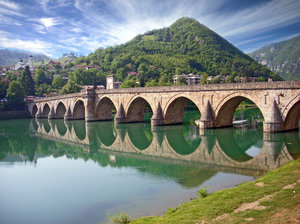 Bridge: Old bridge at river Drina in Visegrad, town in Bosnia