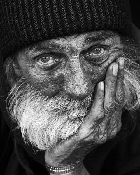 Homeless Mike: B&W portrait of homeless man