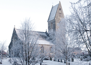 Winter church: St Dochdwy church in winter.Llandough,Penarth,South Wales,GB