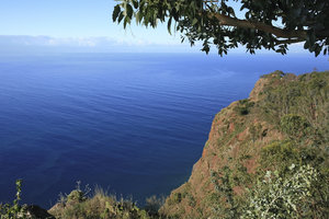 Atlantic blue view: A clifftop view of the Atlantic Ocean from the south coast of Madeira.