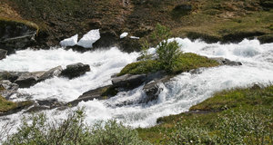 Rushing stream: A fast-flowing stream in spring in Norway.