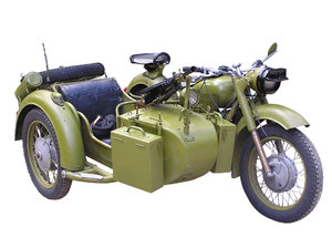 Motorcycle with sidecar: An old motorcycle from II world war. Isolated. Picture taken at Konewka, Poland.