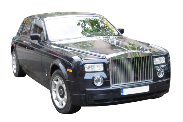 A luxury car: A nice black car. Rolls Royce.