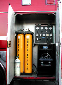 Fireman's breathing air: This containers are vital for the work of firemen... breathing air for heroes.