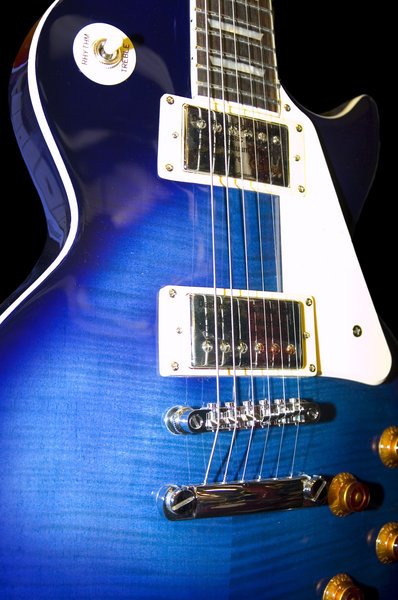 Guitars: A blue electric guitar