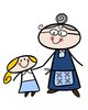 Grandma and granddaughter: Colorful cartoon illustration of a happy little girl with her grandmother