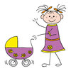 Girl with stroller: Drawing of a little girl with a stroller