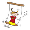 Girl on a Swing: Drawing of a happy little girl on a swing