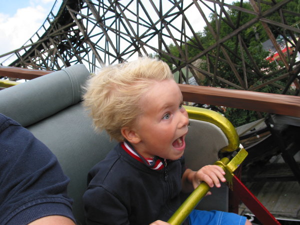 scary ride: On the old rollercoaster in the amusement park Bakken in Denmark.