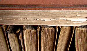 old books: collection of old books seen close up - in various conditions
