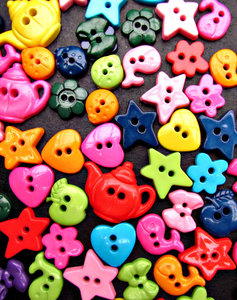 childrens novelty buttons: variously shaped colourful novelty buttons for children's clotthes