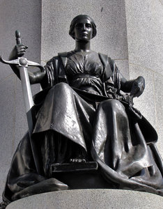 justice and strength: Victorian era memorial statue symbolising justice and strength