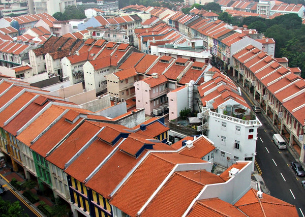 rows of rooftops: looking down and across rows of Singapore rooftops during smoke haze