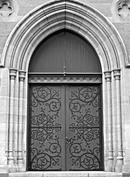 closed doors: b&w image of closed doors of a cathedral church