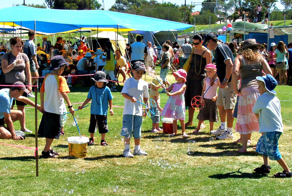 all the fun of the fair: members of the public attending a community fair