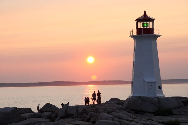 Peggy's Cove with People: Peggy's cove at sunset