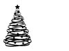 Abstract Xmas Tree 2: An abstract Christmas tree silhouette with stars.  Black over white with copy space.