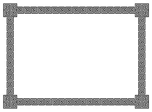Geometric Border 6: A border of classic geometric scrolls and embellished corner elements in black.  Lots of copy space.