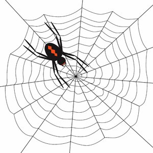Arachnophobia 4: Spooky spider on web.  Black over white.