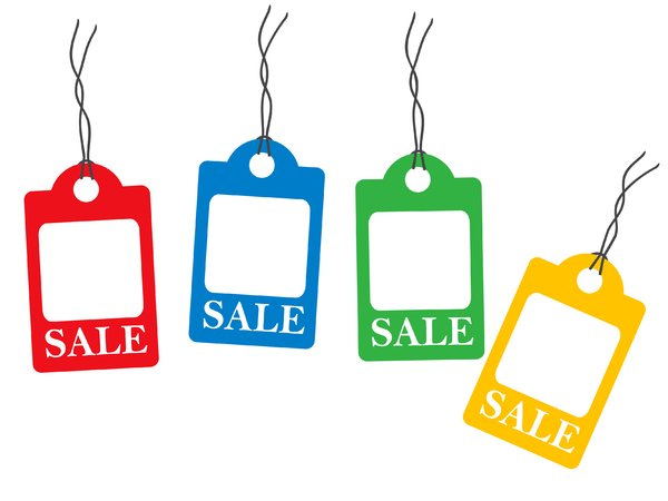 Multi-coloured Tags: Multi-coloured sales tags.  Illustration on white background.