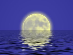 Graphic - Summer Moon Rising: A graphic of a large moon rising over water. Romantic background.