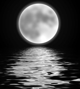 Full Moon Over Water: Romantic graphic of a moon over water. Could also be used for Halloween.