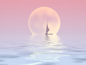 Sailor Moon 2: Silhouette of a sailboat on water with a large moon in the background.