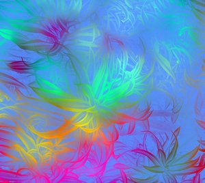 Vivid Abstract Background: Leaf shapes in multicoloured backgrounds. Rainbow hues. Abstract images. Combination of photograph and graphics. No redistribution allowed. See Terms of Use before downloading.