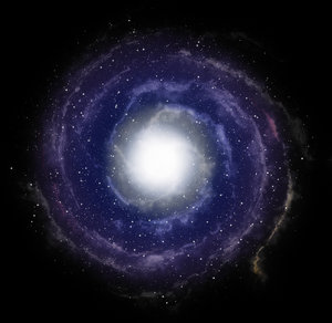 Spiral Galaxy: A graphic of a spiral galaxy in shades of blue and purple, against a starry sky.