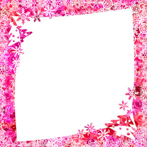 Christmas Frame: Snowflakes, baubles and trees make a fabulous Christmas border for advertisements, brochures, cards, covers, gift tags, etc. Shades of pink and red with a white background.