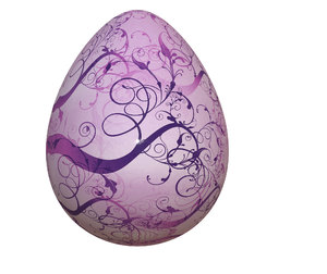Decorated Egg 2: A brightly decorated easter egg in pink, with swirly branches.