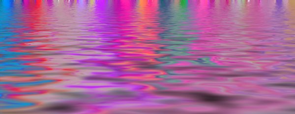 Rainbow Reflections: Banner of lights reflecting in water in warm carnival colours. Makes a great background, texture or fill.