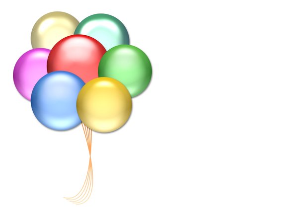 Balloons 5: Graphic of balloons on a background with copyspace. Primary colours.