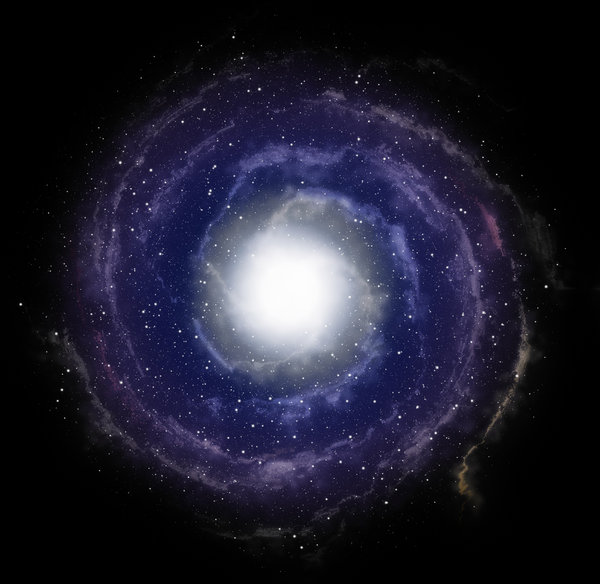 Spiral Galaxy: A graphic of a spiral galaxy in shades of blue and purple, against a starry sky.