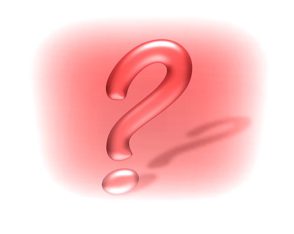Question Mark 6: Question mark in 3D, with a shadow, against a red and white coloured background.