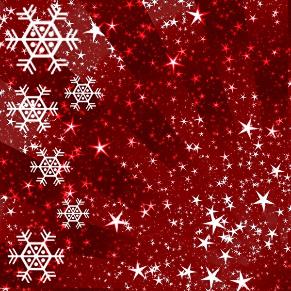 Sparkles and Snowflakes 5: Snowflakes and stars on a Christmassy red background. Bright and festive, and a pretty fill, background or texture.