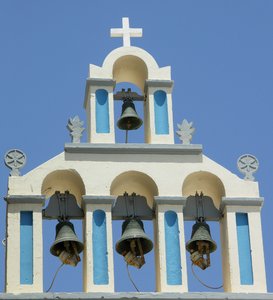 bells in a tower: bells in a mediterranean tower, Greece